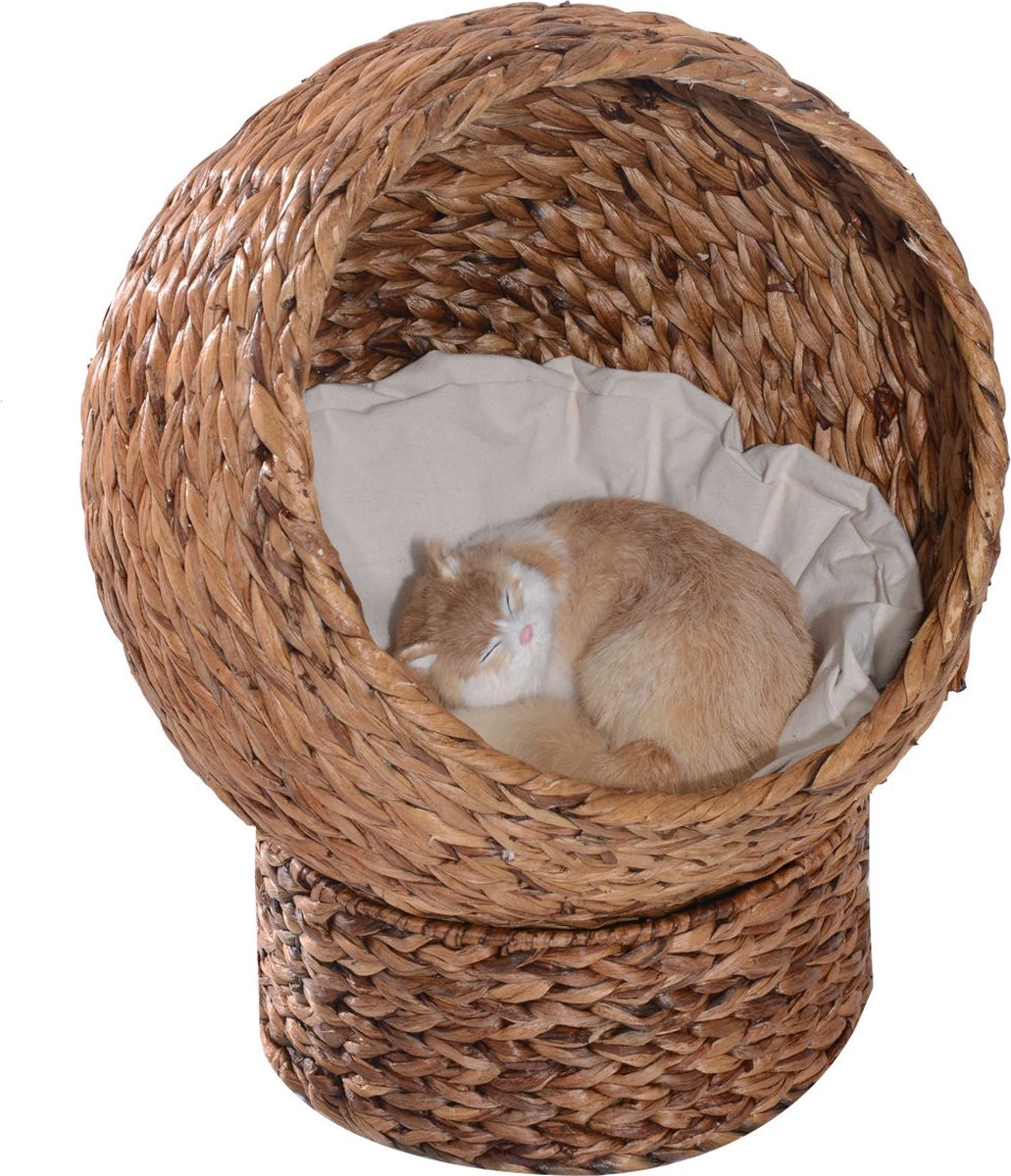 PawHut Kattenmand Rotan Kattennest Kattenbed Met Kussen Huisdierbed Bruin D30-104 3 PawHut Kattenmand Rotan Kattennest Kattenbed Met Kussen Huisdierbed Bruin D30-104