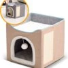 MIRO Katten Huis - Kattenhuizen - Kattenhok - Kattenmand - Dierenhuis - Opvouwbaar - Met Krabmat - Abrikoos -Katten Benodigdheden Winkel 1079x1200