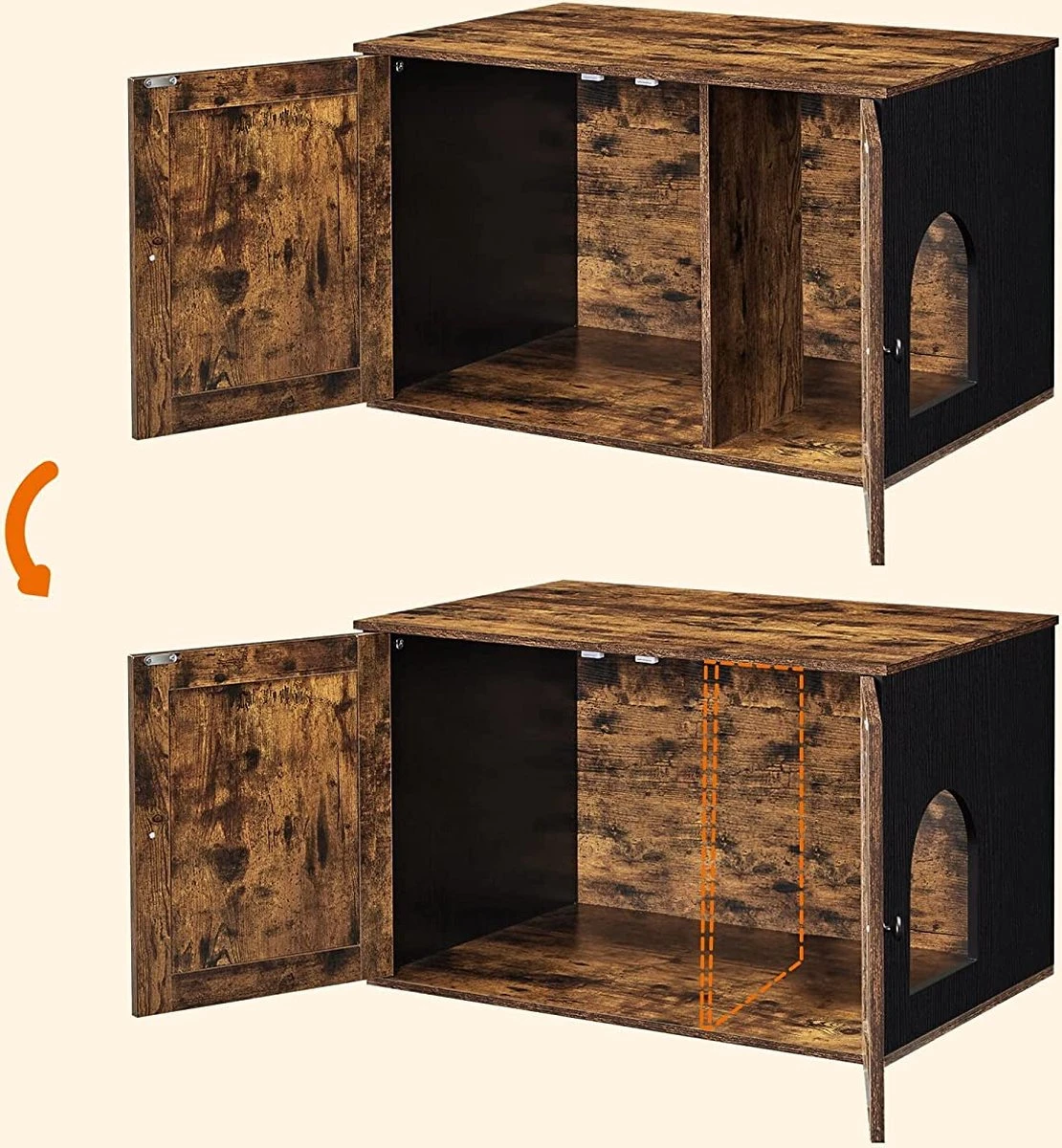 Meubelexpert Kattenhuis Voor Kattenbak - Met Deuren - Vintage - Bruinzwart - PCL002X02 4 Meubelexpert Kattenhuis Voor Kattenbak - Met Deuren - Vintage - Bruinzwart - PCL002X02 - Afbeelding 2