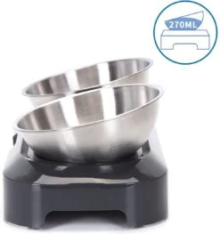 Nobleza Katten Voerbakjes - Ergonomische Dubbele Voerbak - Anti Braak Voerbak Voor Katten - Zwart - Dubbel - RVS -Katten Benodigdheden Winkel 1127x1200