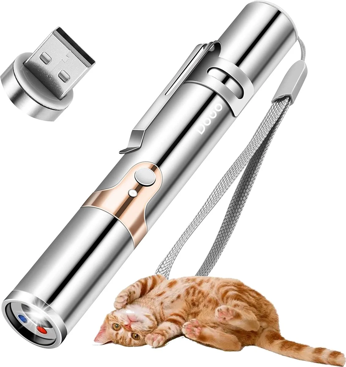 DOWO® - Laserpen - USB Oplaadbaar - Kattenspeeltjes - 7 Verschillende Standen - Laserlampje - RVS Zilver - Laser Pointer 3 DOWO® - Laserpen - USB Oplaadbaar - Kattenspeeltjes - 7 Verschillende Standen - Laserlampje - RVS Zilver - Laser Pointer