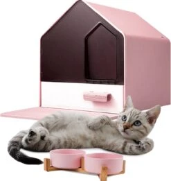 Kattenbak Villa Met Dubbele Voerbak En Kattenbakmat – Kat - Drinkbak – Modern En Stijlvol - Design - Groen -Katten Benodigdheden Winkel 1134x1200 1