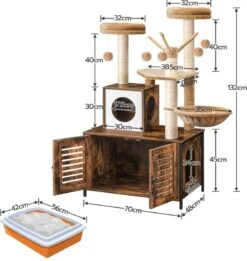 Signature Home Lola Krabpaal Met Kattenbak - Kattenbak Hangmat Mand Katten Huis - Kattenhuis Met Deur En Slot - Krabpalen Katten Huis - Kattenbakmeubel Verborgen - Alles-in-één Kattenspeelgoed Met Kattenhuis - Bruin - 70cm X 132cm X 48cm -Katten Benodigdheden Winkel 1136x1200 1