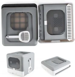 Kattenbak | 2 Ingangen | Opening Bovenkant En Onder | Inklapbaar | Grijs -Katten Benodigdheden Winkel 1168x1200 2