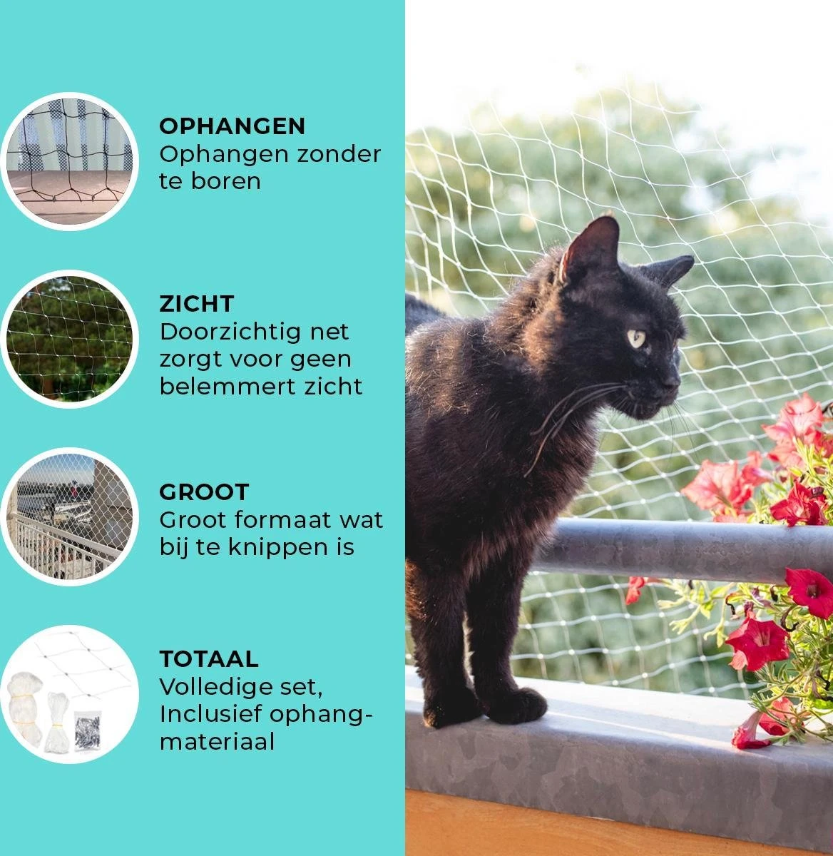 Kattennet Premium - 600 X 300 CM - Kattennet Voor Balkon - Transparant - Balkon Net - Makkelijk Te Monteren 6 Kattennet Premium - 600 X 300 CM - Kattennet Voor Balkon - Transparant - Balkon Net - Makkelijk Te Monteren - Afbeelding 4