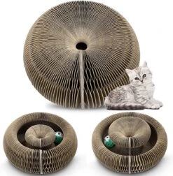 Kattenspeelgoed - Ronde, Opvouwbare En Vervormbare Krabmat Voor Katten Met Bal Met Belletjes Van Golfkartonpapier - Interactief Krabspeelgoed Voor Katten -Katten Benodigdheden Winkel 1175x1200 7