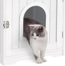 MEUBELEXPERT - Kattenhuis Kattenmand Wit Gesloten Kattentoilet Met Ingang En Handdoekhouder Kattenbak Kast Voor Katten Honden Huisdier 48,5 X 51 X 51,5 Cm Hout -Katten Benodigdheden Winkel 1181x1200 1