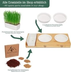 Pfotenolymp® Voederstation Met Kattengras Voor Katten - Porseleinen Kattenbak/Voedingsbak - Verhoogde Kom Set Met Kattengrasbak - Voerbak Hoog -Katten Benodigdheden Winkel 1184x1200 4