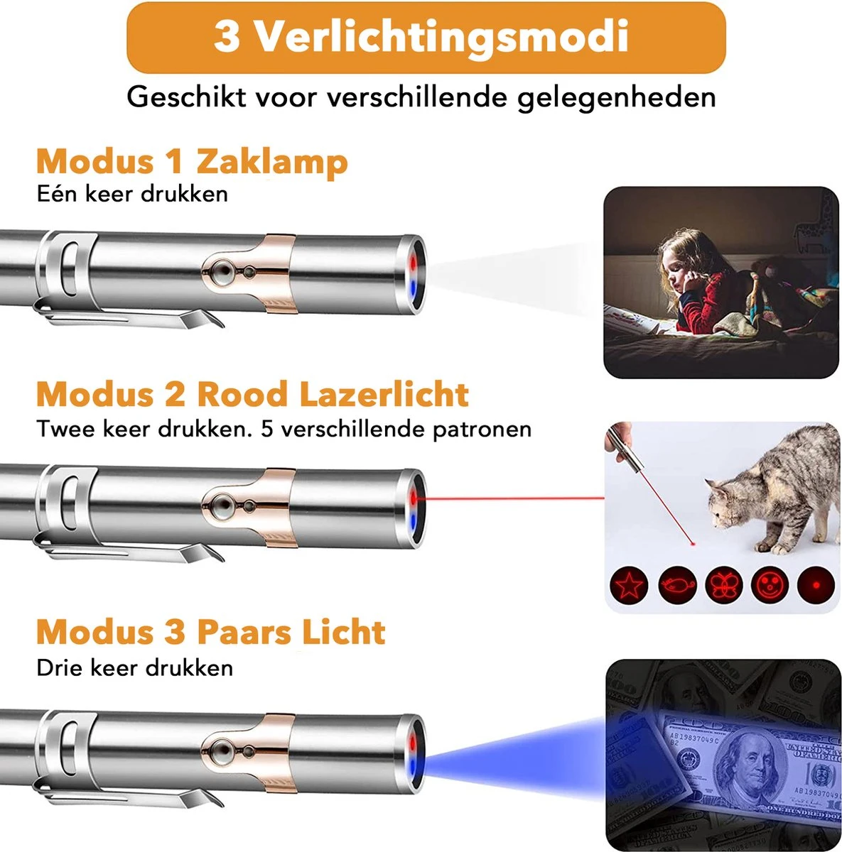 DOWO® - Laserpen - USB Oplaadbaar - Kattenspeeltjes - 7 Verschillende Standen - Laserlampje - RVS Zilver - Laser Pointer 4 DOWO® - Laserpen - USB Oplaadbaar - Kattenspeeltjes - 7 Verschillende Standen - Laserlampje - RVS Zilver - Laser Pointer - Afbeelding 2
