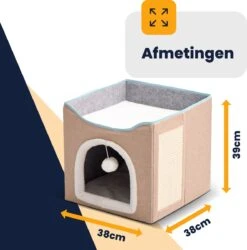 MIRO Katten Huis - Kattenhuizen - Kattenhok - Kattenmand - Dierenhuis - Opvouwbaar - Met Krabmat - Abrikoos -Katten Benodigdheden Winkel 1186x1200 12