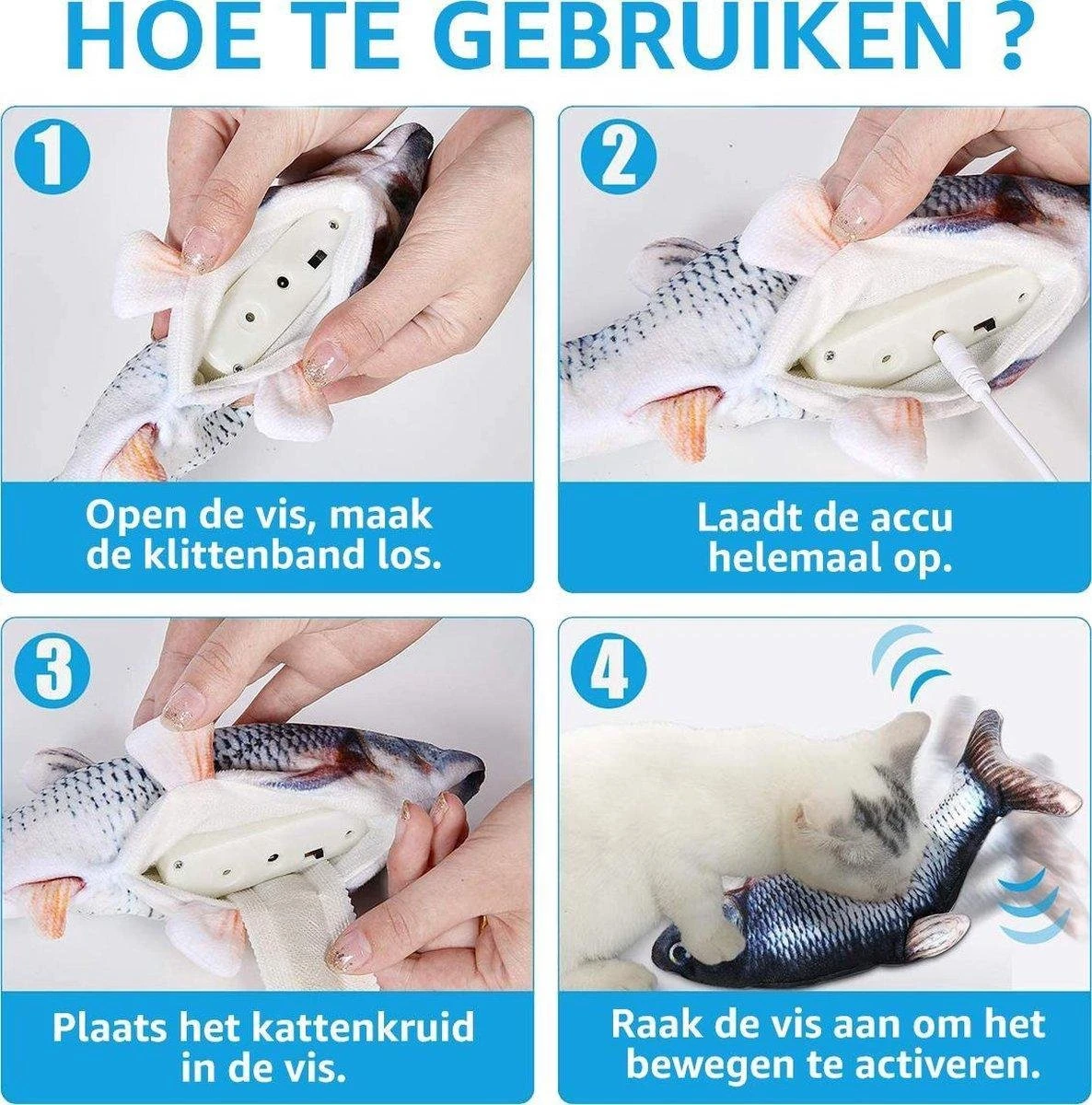 TwinQ Dansende Vis - Bewegende Vis Met Kattenkruid - Kattenspeeltjes - USB Oplaadbaar - Speelgoed Voor Katten - Incl. Kattenlampje 4 TwinQ Dansende Vis - Bewegende Vis Met Kattenkruid - Kattenspeeltjes - USB Oplaadbaar - Speelgoed Voor Katten - Incl. Kattenlampje - Afbeelding 2