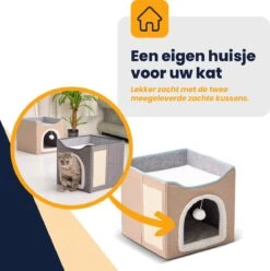 MIRO Katten Huis - Kattenhuizen - Kattenhok - Kattenmand - Dierenhuis - Opvouwbaar - Met Krabmat - Abrikoos -Katten Benodigdheden Winkel 1194x1200 11