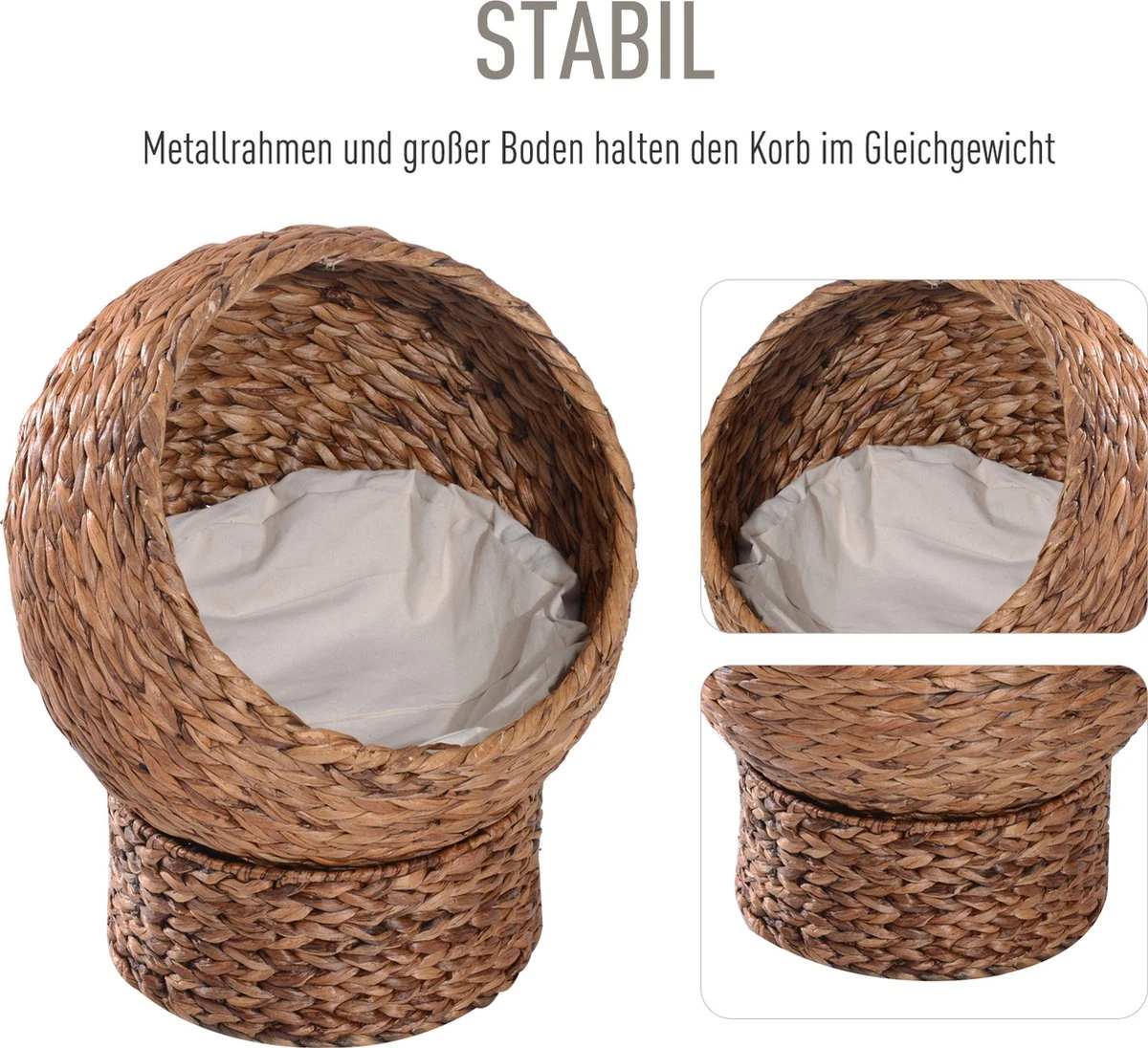 PawHut Kattenmand Rotan Kattennest Kattenbed Met Kussen Huisdierbed Bruin D30-104 8 PawHut Kattenmand Rotan Kattennest Kattenbed Met Kussen Huisdierbed Bruin D30-104 - Afbeelding 6