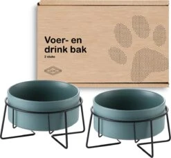 GIZMO 2x Voerbak Kat - 400 Ml - Groen - Keramische Drink- & Voerbakken Met Standaard - 13 Cm - 2 Stuks -Katten Benodigdheden Winkel 1200x1109