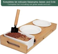 Pfotenolymp® Voederstation Met Kattengras Voor Katten - Porseleinen Kattenbak/Voedingsbak - Verhoogde Kom Set Met Kattengrasbak - Voerbak Hoog -Katten Benodigdheden Winkel 1200x1122 4