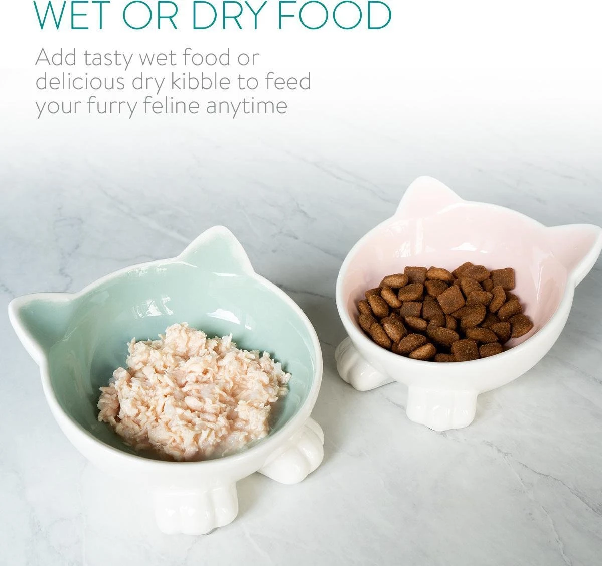 Navaris Voerbakjes Voor Katten - Set Van 2 Voer- En Waterbakken - Etensbak Van Keramiek - Met Antislip Voetjes - Kattenvorm - Roze/Groen 6 Navaris Voerbakjes Voor Katten - Set Van 2 Voer- En Waterbakken - Etensbak Van Keramiek - Met Antislip Voetjes - Kattenvorm - Roze/Groen - Afbeelding 4