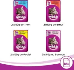 Whiskas 1 - Kattenvoer - Gehydrateerd - In Verschillende Smaken - 84 Stuks (84 X 100 G) -Katten Benodigdheden Winkel 1200x1130