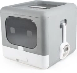 Kattenbak | 2 Ingangen | Opening Bovenkant En Onder | Inklapbaar | Grijs -Katten Benodigdheden Winkel 1200x1148 2