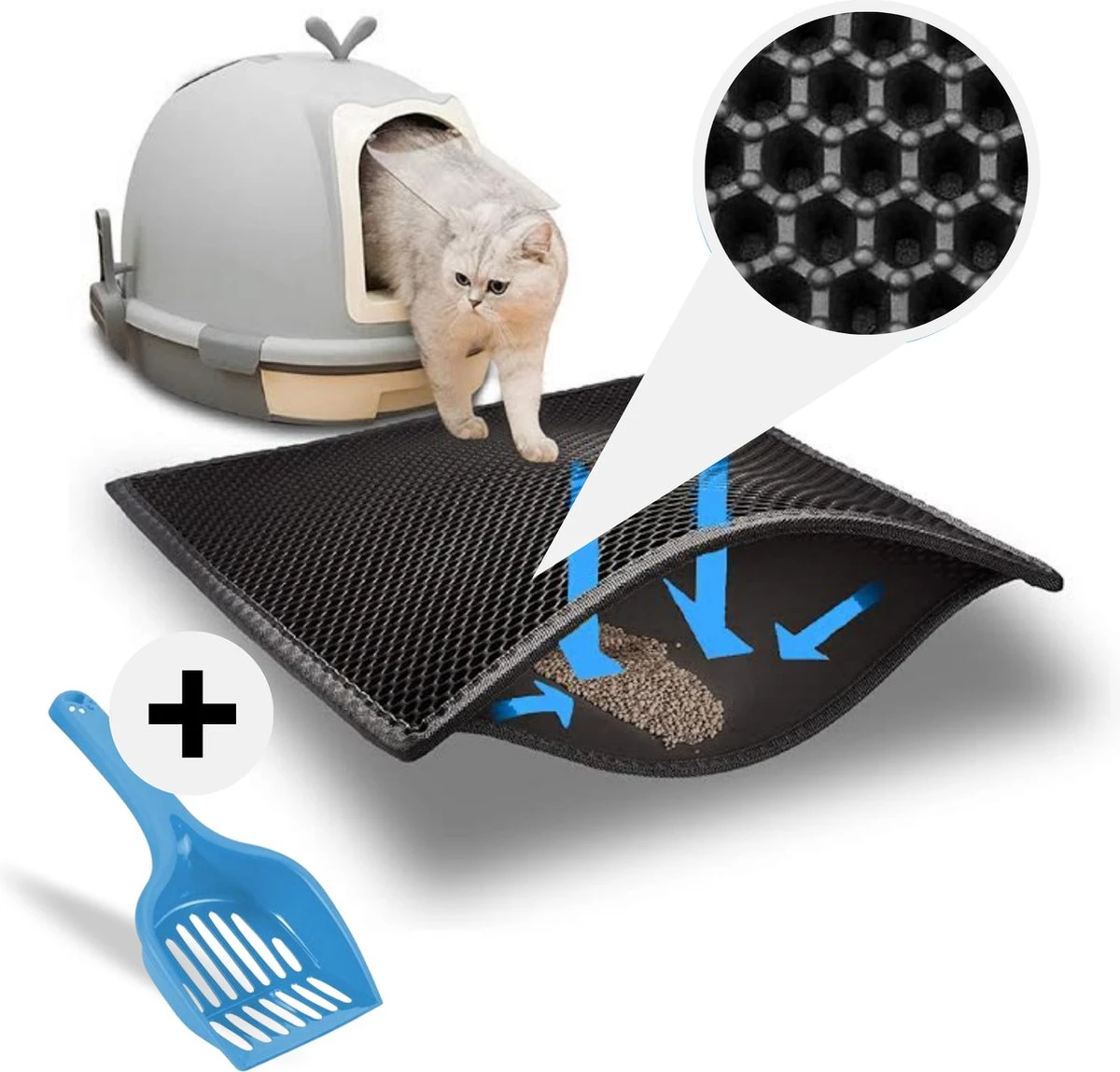 Tenify Kattenbakmat + Extra Kattenbak Schepje - 40 X 50 Cm - Waterdicht - Dubbele Laag - Honingraatstructuur - Uitloopmat - Mat 3 Tenify Kattenbakmat + Extra Kattenbak Schepje - 40 X 50 Cm - Waterdicht - Dubbele Laag - Honingraatstructuur - Uitloopmat - Mat