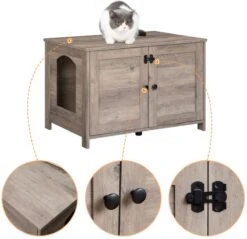 Kattenhuis Met Dubbele Deurtjes - Kattenkast Met Ruimte Voor Kattenbak - Kist Met Grote Opbergruimte - Bruikbaar Als Bank &bijzettafel - Voor In Slaapkamer & Gang - Greige -Katten Benodigdheden Winkel 1200x1163 12