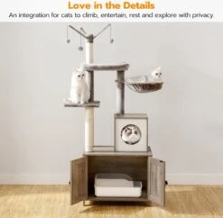 Signature Home Catty Krabpaal Met Kattenbak - Kattenbakkast - Kattenhuis Met Deur En Slot - Krabpalen Met Hangmat Mand Katten Huis - Kattenbakmeubel Verborgen - Alles-in-één Kattenspeelgoed Met Kattenhuis - Grijs - 60cm X 150cm X 48cm -Katten Benodigdheden Winkel 1200x1176 7