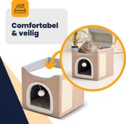 MIRO Katten Huis - Kattenhuizen - Kattenhok - Kattenmand - Dierenhuis - Opvouwbaar - Met Krabmat - Abrikoos -Katten Benodigdheden Winkel 1200x1181 9