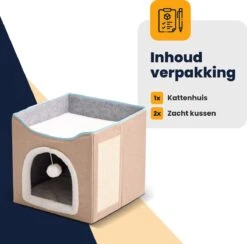 MIRO Katten Huis - Kattenhuizen - Kattenhok - Kattenmand - Dierenhuis - Opvouwbaar - Met Krabmat - Abrikoos -Katten Benodigdheden Winkel 1200x1183 7