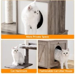 Signature Home Catty Krabpaal Met Kattenbak - Kattenbakkast - Kattenhuis Met Deur En Slot - Krabpalen Met Hangmat Mand Katten Huis - Kattenbakmeubel Verborgen - Alles-in-één Kattenspeelgoed Met Kattenhuis - Grijs - 60cm X 150cm X 48cm -Katten Benodigdheden Winkel 1200x1190 18