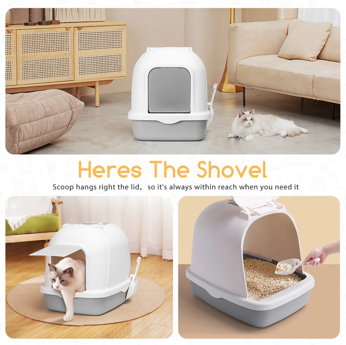 Nobleza ZSW - Kattenbak Met Kattenbakschep - 54x41x45 Cm - Grijs- L 9 Nobleza ZSW - Kattenbak Met Kattenbakschep - 54x41x45 Cm - Grijs- L - Afbeelding 7