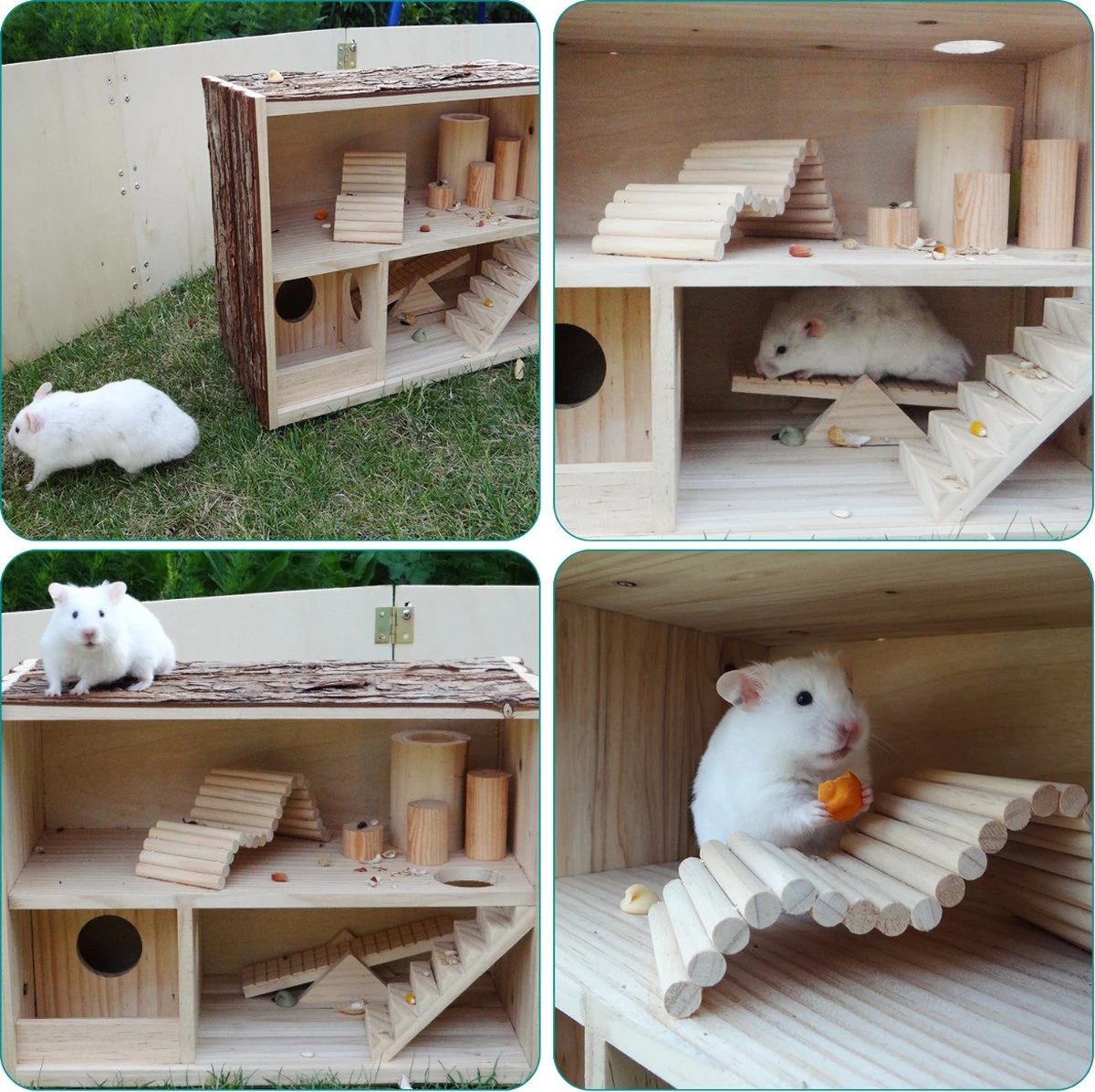 Navaris Houten Hamsterhuis - Speelhut Voor Hamsters, Kleine Knaagdieren, Gerbils, Muizen - Schuilplaats Op Twee Etages Voor Hamster, Cavia, Muis 9 Navaris Houten Hamsterhuis - Speelhut Voor Hamsters, Kleine Knaagdieren, Gerbils, Muizen - Schuilplaats Op Twee Etages Voor Hamster, Cavia, Muis - Afbeelding 7