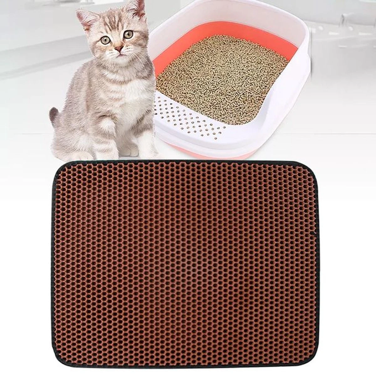 IGOODS - Kattenbakmat Met Filter - 45 X 60 - Waterdicht - Dubbele Laag - Bruin 6 IGOODS - Kattenbakmat Met Filter - 45 X 60 - Waterdicht - Dubbele Laag - Bruin - Afbeelding 4
