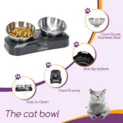 Nobleza Katten Voerbakjes - Ergonomische Dubbele Voerbak - Anti Braak Voerbak Voor Katten - Zwart - Dubbel - RVS -Katten Benodigdheden Winkel 1200x1200 364