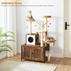 Signature Home Lola Krabpaal Met Kattenbak - Kattenbak Hangmat Mand Katten Huis - Kattenhuis Met Deur En Slot - Krabpalen Katten Huis - Kattenbakmeubel Verborgen - Alles-in-één Kattenspeelgoed Met Kattenhuis - Bruin - 70cm X 132cm X 48cm -Katten Benodigdheden Winkel 1200x1200 541