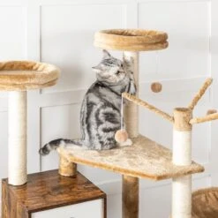 Signature Home Lola Krabpaal Met Kattenbak - Kattenbak Hangmat Mand Katten Huis - Kattenhuis Met Deur En Slot - Krabpalen Katten Huis - Kattenbakmeubel Verborgen - Alles-in-één Kattenspeelgoed Met Kattenhuis - Bruin - 70cm X 132cm X 48cm -Katten Benodigdheden Winkel 1200x1200 542