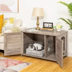 Kattenhuis Met Dubbele Deurtjes - Kattenkast Met Ruimte Voor Kattenbak - Kist Met Grote Opbergruimte - Bruikbaar Als Bank &bijzettafel - Voor In Slaapkamer & Gang - Greige -Katten Benodigdheden Winkel 1200x1200 550