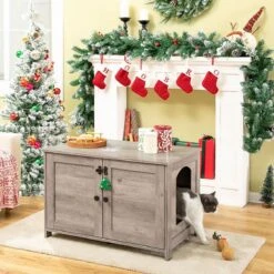 Kattenhuis Met Dubbele Deurtjes - Kattenkast Met Ruimte Voor Kattenbak - Kist Met Grote Opbergruimte - Bruikbaar Als Bank &bijzettafel - Voor In Slaapkamer & Gang - Greige -Katten Benodigdheden Winkel 1200x1200 551