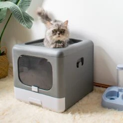 Kattenbak | 2 Ingangen | Opening Bovenkant En Onder | Inklapbaar | Grijs -Katten Benodigdheden Winkel 1200x1200 580