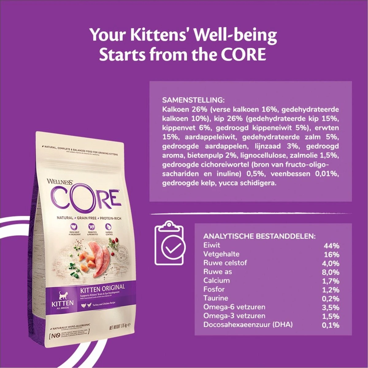 Wellness Core Grain Free Kitten - Kalkoen & Kip - Kattenvoer - 1.75 Kg 8 Wellness Core Grain Free Kitten - Kalkoen & Kip - Kattenvoer - 1.75 Kg - Afbeelding 6
