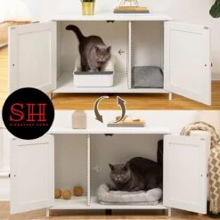 Merkloos Signature Home Wittykitty Kattenbak - Kattenkast - Kattenbakkast - Kattenhuis Met Deur En Aparte Scheidingswand - Kattenbak Opbergdoos - Wit - 80 X 54 X 50.5 Cm -Katten Benodigdheden Winkel 1200x1200 594