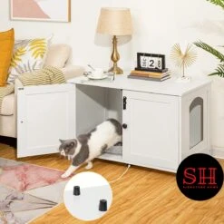 Merkloos Signature Home Wittykitty Kattenbak - Kattenkast - Kattenbakkast - Kattenhuis Met Deur En Aparte Scheidingswand - Kattenbak Opbergdoos - Wit - 80 X 54 X 50.5 Cm -Katten Benodigdheden Winkel 1200x1200 595