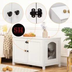 Merkloos Signature Home Wittykitty Kattenbak - Kattenkast - Kattenbakkast - Kattenhuis Met Deur En Aparte Scheidingswand - Kattenbak Opbergdoos - Wit - 80 X 54 X 50.5 Cm -Katten Benodigdheden Winkel 1200x1200 596