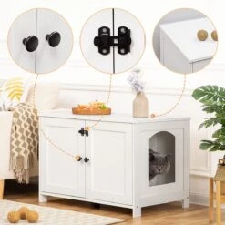 Merkloos Signature Home Wittykitty Kattenbak - Kattenkast - Kattenbakkast - Kattenhuis Met Deur En Aparte Scheidingswand - Kattenbak Opbergdoos - Wit - 80 X 54 X 50.5 Cm -Katten Benodigdheden Winkel 1200x1200 600