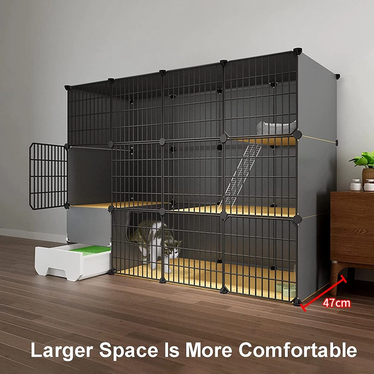 Merkloos XXL Premium Kattenkooi Met Kattenbak 2-laags Kattenkooien Voor Binnen - Grote Opvouwbare Kattenren - Kattenbench Kat Bench - Zwart Dierenverblijf 8 Merkloos XXL Premium Kattenkooi Met Kattenbak 2-laags Kattenkooien Voor Binnen - Grote Opvouwbare Kattenren - Kattenbench Kat Bench - Zwart Dierenverblijf - Afbeelding 6