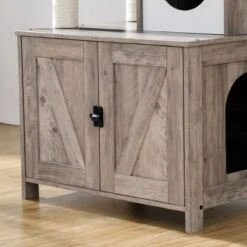 Signature Home Catty Krabpaal Met Kattenbak - Kattenbakkast - Kattenhuis Met Deur En Slot - Krabpalen Met Hangmat Mand Katten Huis - Kattenbakmeubel Verborgen - Alles-in-één Kattenspeelgoed Met Kattenhuis - Grijs - 60cm X 150cm X 48cm -Katten Benodigdheden Winkel 1200x1200 620