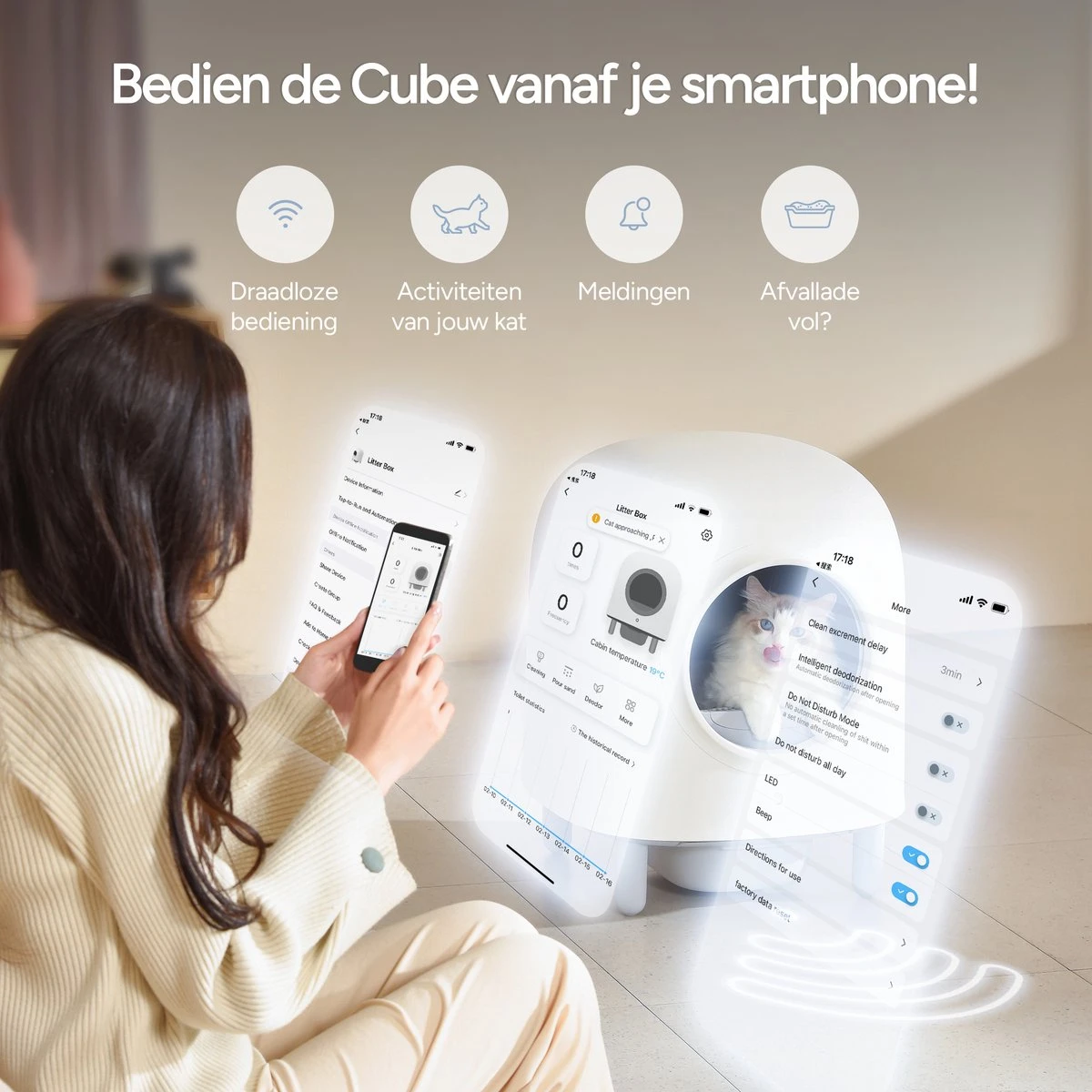 Petree Cube - Zelfreinigende Kattenbak - Automatisch - Bedienen Via De App - Katten - Anti-geur - 60 X 52 X 64 Cm 7 Petree Cube - Zelfreinigende Kattenbak - Automatisch - Bedienen Via De App - Katten - Anti-geur - 60 X 52 X 64 Cm - Afbeelding 5