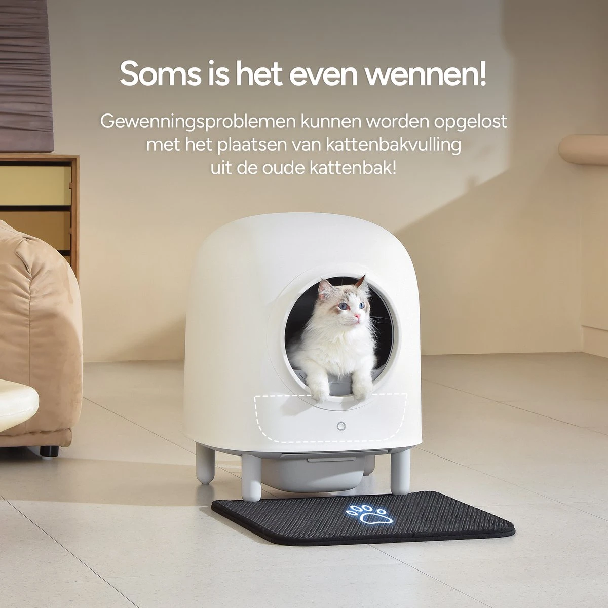 Petree Cube - Zelfreinigende Kattenbak - Automatisch - Bedienen Via De App - Katten - Anti-geur - 60 X 52 X 64 Cm 10 Petree Cube - Zelfreinigende Kattenbak - Automatisch - Bedienen Via De App - Katten - Anti-geur - 60 X 52 X 64 Cm - Afbeelding 8