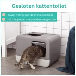 Kattenbak - 2 Uitgangen - Kattentoilet - Uitschuifbare Bodem - Met Schepje - Grijs 53 X 40 X 40 Cm -Katten Benodigdheden Winkel 1200x1200 712