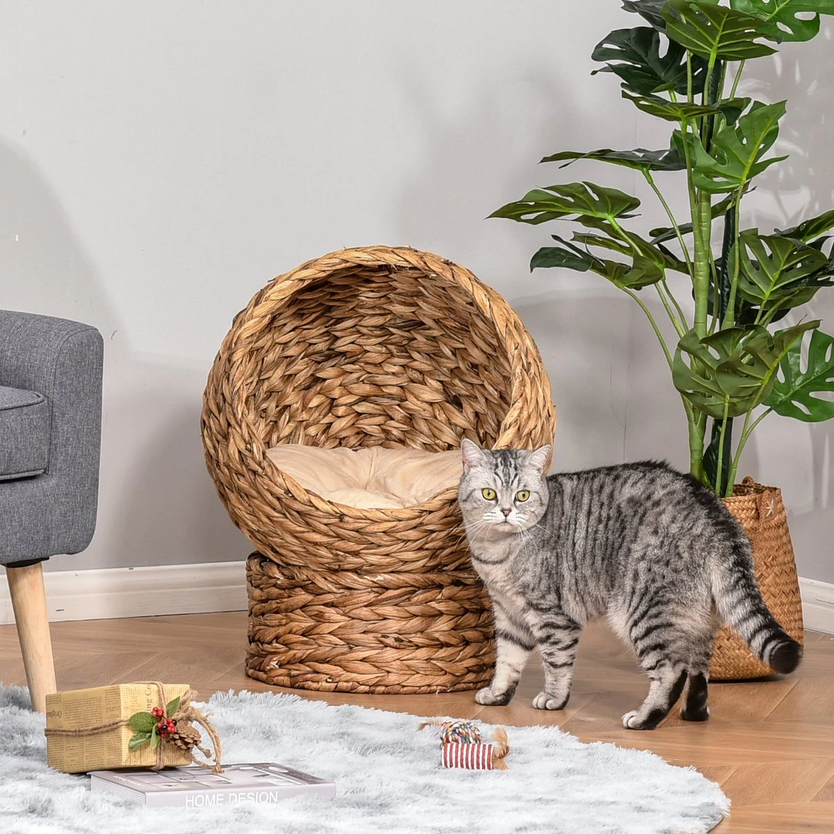 PawHut Kattenmand Rotan Kattennest Kattenbed Met Kussen Huisdierbed Bruin D30-104 12 PawHut Kattenmand Rotan Kattennest Kattenbed Met Kussen Huisdierbed Bruin D30-104 - Afbeelding 10