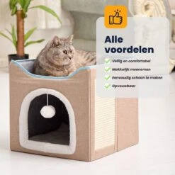 MIRO Katten Huis - Kattenhuizen - Kattenhok - Kattenmand - Dierenhuis - Opvouwbaar - Met Krabmat - Abrikoos -Katten Benodigdheden Winkel 1200x1200 837