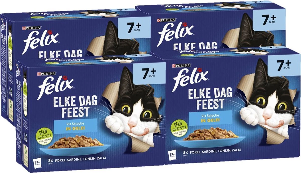 Felix Elke Dag Feest Vis 7+ Senior - Katten Natvoer - 48 X 85g 3 Felix Elke Dag Feest Vis 7+ Senior - Katten Natvoer - 48 X 85g